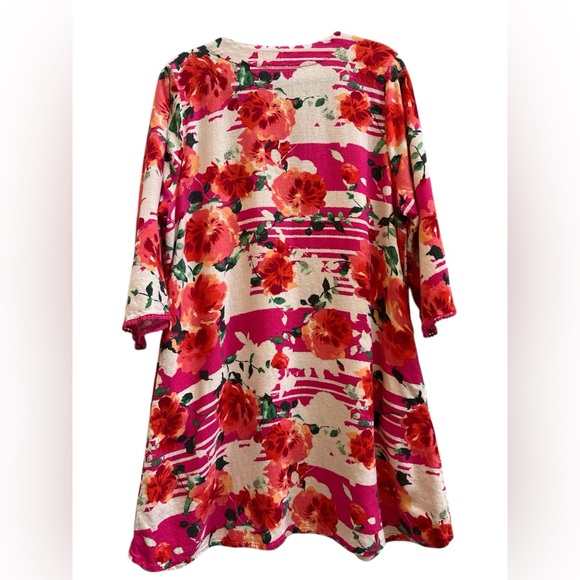 Isaac Mizrahi Live Pink Floral Linen Blend Tunic Dress Boho XL - Picture 2 of 5